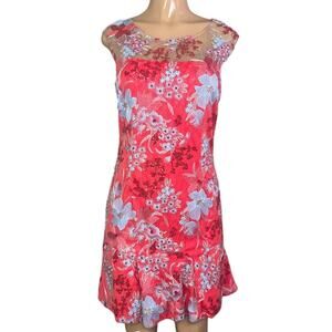LM Collection Sleeveless Red Embroidered Floral Dress Size 8 NWT